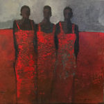 Trio, acrylic Camilla Brunschwyler Armstrong, on canvas, 10x10 image, framed 16x16, 425.00