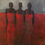 Trio, acrylic Camilla Brunschwyler Armstrong, on canvas, 10x10 image, framed 16x16, 425.00